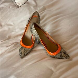 BCBGeneration Orange and Snake Print Heels